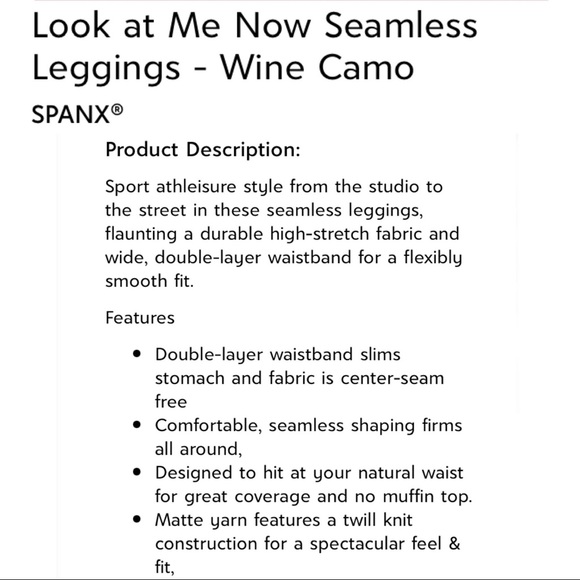 SPANX Look At Me Now Wine Camo Shaping Seamless Leggings Size S - Picture 9 of 9
